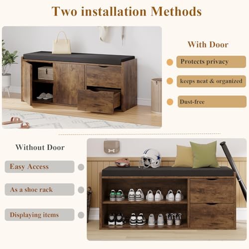 lvb entryway shoe bench, rustic storage bench with, side view