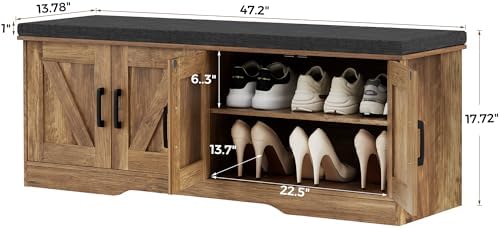 homsho farmhouse shoe storage bench with 4 barn, close-up detail