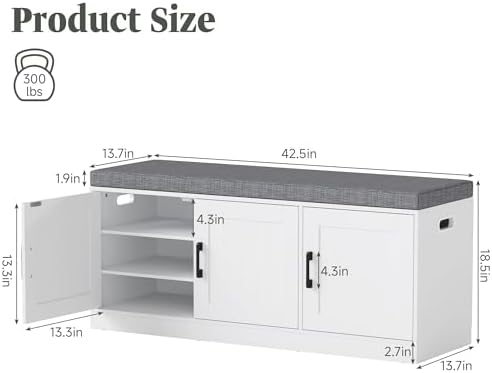 turosur shoe storage bench for entryway with padded, close-up detail