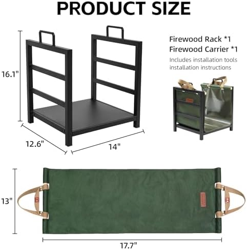firewood rack indoor outdoor with firewood carrier, fireplace shown in use