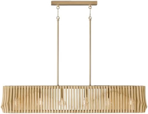 Capital Lighting 844661BWB Archer Modern Artisan-Crafted Mango Wood Island Chandelier for Kitchen & Dinning Area, 6-Light 360 Total Watts, 8" H x 41" W, Blonde Wood and Matte Brass