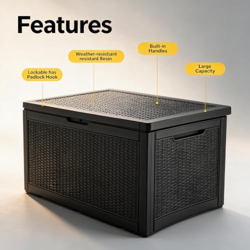 130 gallon deck box,lockable outdoor storage box gas, side view