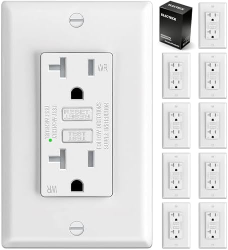 ELECTECK 10 Pack GFCI Outlets 20 Amp, Weather Resistant GFI, ETL Listed | Ultra Slim Design, Outdoor 20A GFI Receptacle With LED Indicator, Ground Fault Circuit Interrupter, Wallplate Included, White