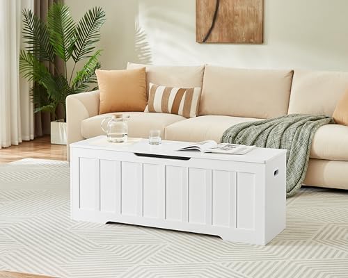 vankiley 51.2" storage chest extra large,wooden storage bench,white, side view