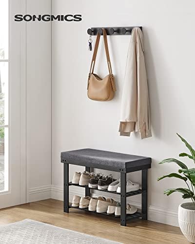 songmics bamboo shoe bench, 3-tier shoe rack, 11.9 shown in use