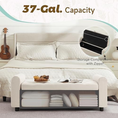 ottoman with storage, tufted storage bench for bedroom, close-up detail