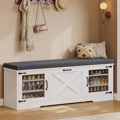 uposoja farmhouse storage bench with flip drawers &, view 9
