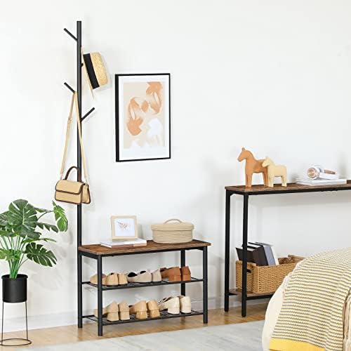 hoobro coat rack shoe bench, 3-tier shoe rack, side view