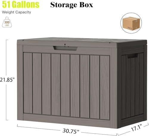 outdoor deck storage box, 50 gallon deck box,lockable on a desk or shelf