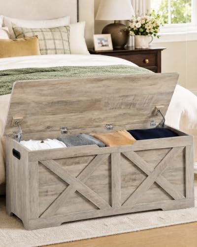 timberer 47.2" storage chest, wooden storage bench, entryway on a desk or shelf