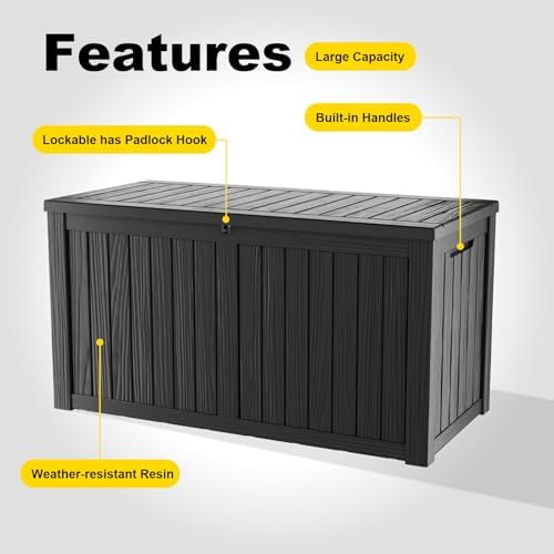 180 gallon outdoor storage box, large resin deck showing dimensions