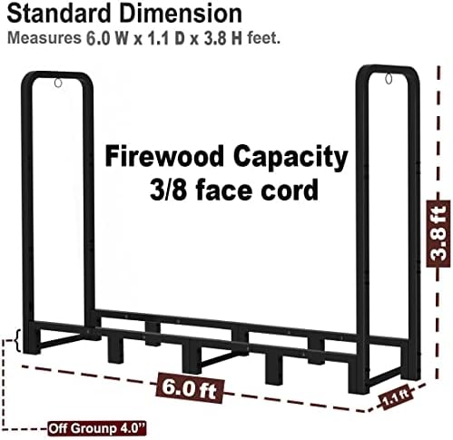 firewood rack stand 6ft heavy duty logs carrier, side view
