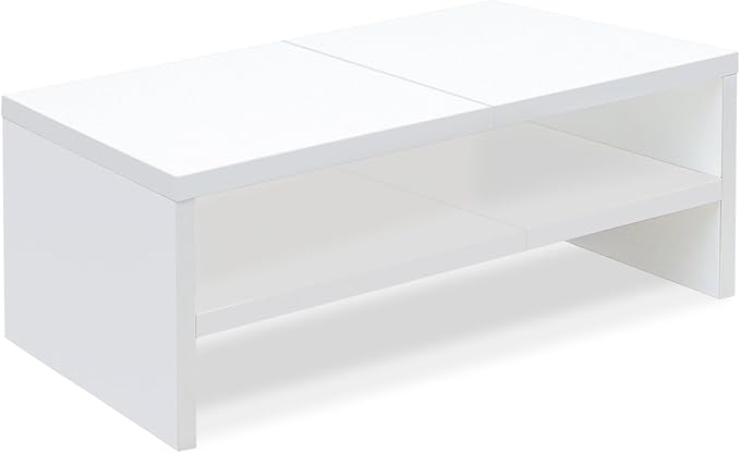 TEAMIX 2 Tier White Monitor Riser Stand, Wood Desktop Stand by TEAMIX