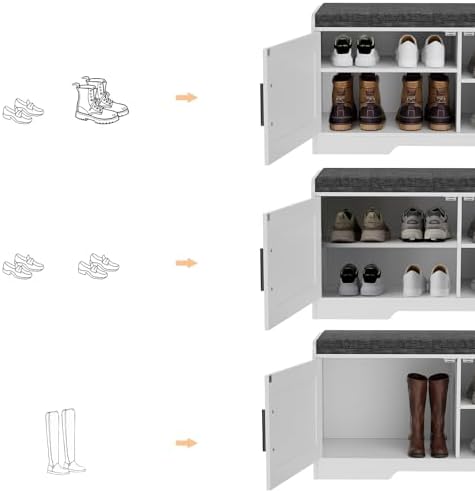homleke shoe storage bench, 2 doors & thickened showing dimensions