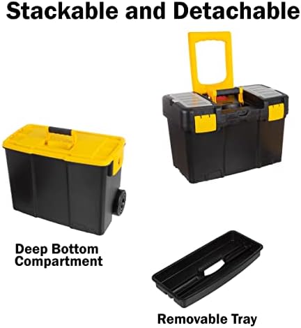 stalwart portable tool box with wheels, close-up detail