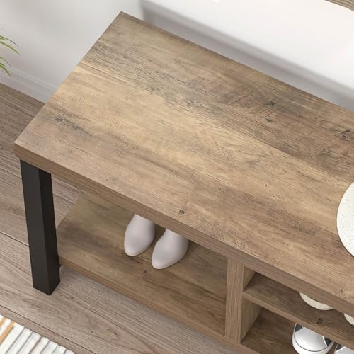 foluban shoe bench for entryway, wood and metal, side view
