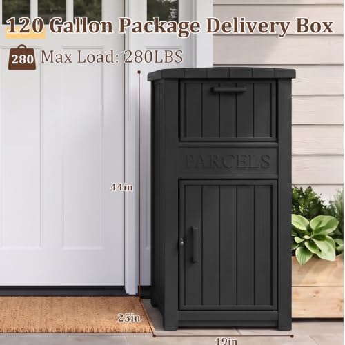 package delivery boxes for outside, 120 gallon outdoor shown in use