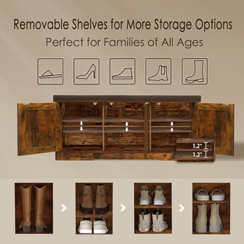 dinzi lvj shoe storage bench with cushion, door, close-up detail