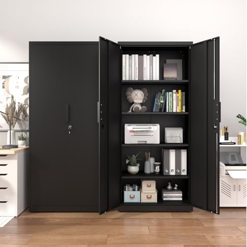 72" garage storage cabinet, black on a desk or shelf
