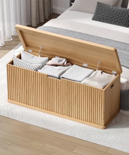 akxomel 45.3" fluted storage chest wooden storage trunk showing dimensions