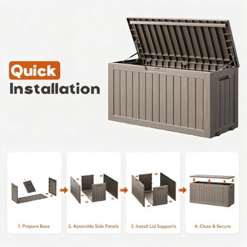 91 gal deck box,waterproof resin outdoor storage gas, side view