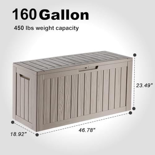 easyup 160 gal deck box waterproof outdoor storage shown in use