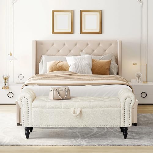 furniliving modern storage ottoman bench, sherpa ottoman end shown in use