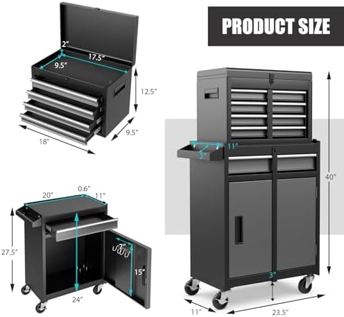 rolling tool chest, 5-drawer tool storage cabinet with, close-up detail