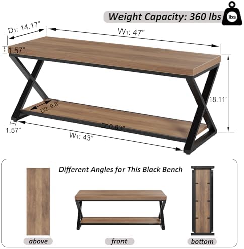ibf rustic entryway bench with storage, rustic oak shown in use