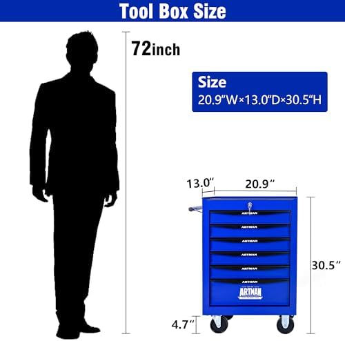 6-drawer heavy-duty rolling tool chest, lockable box organizer shown in use