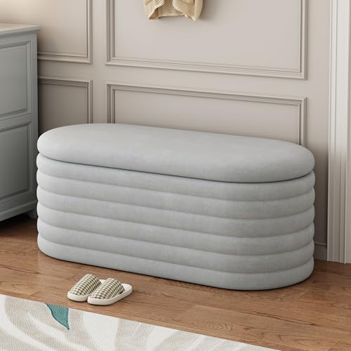 40 inch upholstered storage ottoman bench,ready to go,light, close-up detail