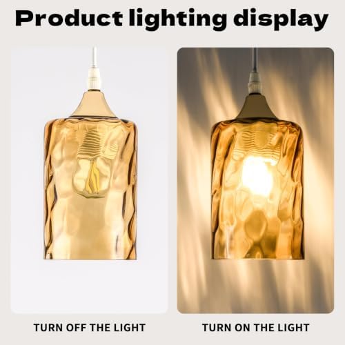 GO&SO Glass Lamp Shade Replacement 3Pc Amber Hammered 3.94" W x 5.9" H | Hand Blown Hammered Glass,1-5/8" Fitter,E26 Base,Fits Pendant Lights Fixtures,Wall Sconces,Table Lamps,Floor Lamp Cover
