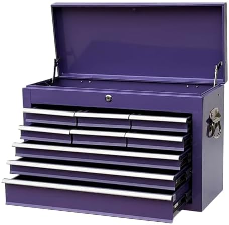 workington portable metal tool chest with 9 drawers, side view