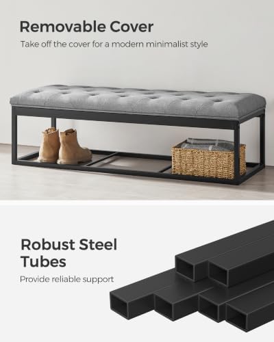 songmics storage ottoman bench, foot rest with legs, side view