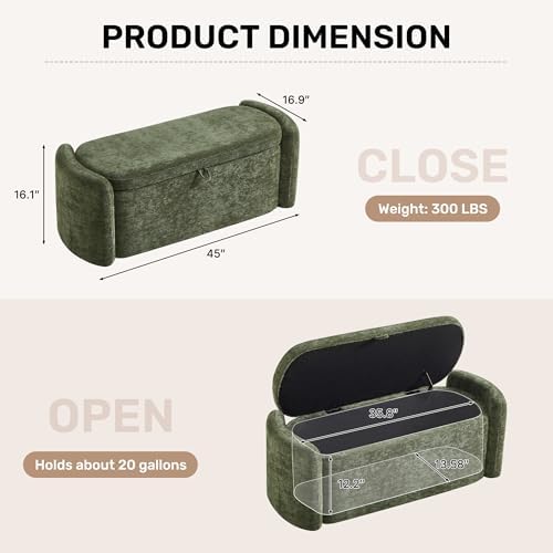 oval ottoman bench with 20 gal of storage shown in use