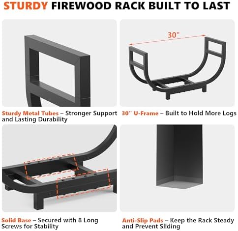 30-inch firewood rack outdoor indoor with log carrier, side view
