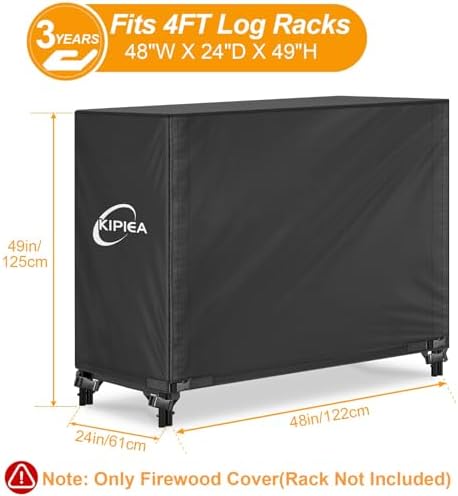 kipiea 4ft waterproof firewood storage log rack cover shown in use