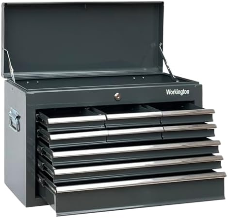workington portable metal tool chest with 9 drawers, package contents