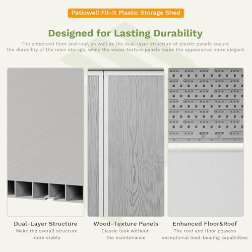 patiowell 5x3 ft plastic outdoor storage shed with showing dimensions