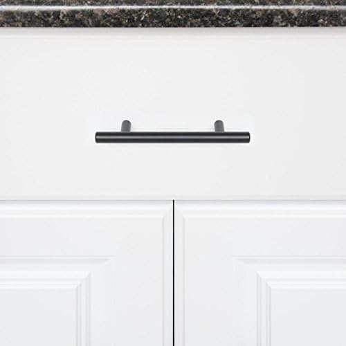 Amazon Basics Euro Bar Cabinet Handles, Drawer Pulls, 5.38-inch Length, 3-inch Hole Center, 1/2-inch Diameter, Matte Black, 20-Pack, AB1500-FB-10