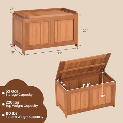 happygrill outdoor wood deck box with flip top, front angle view