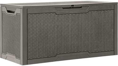 yitahome 100 gallon resin deck box on a desk or shelf