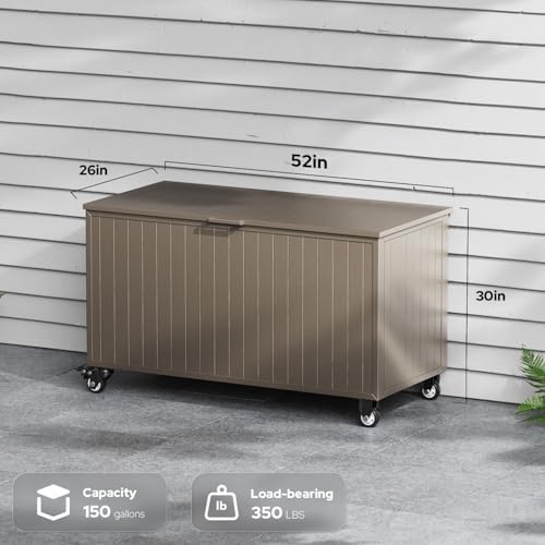 150 gallon outdoor storage box with wheels, metal, side view