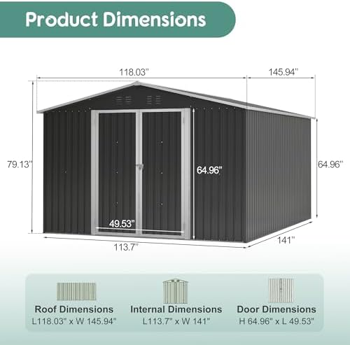 yopto 10x12 ft outdoor storage shed,metal shed w/updated, close-up detail
