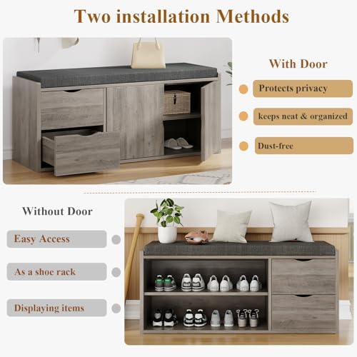lvb 2-tier storage bench with padded cushion, entryway, close-up detail