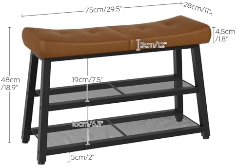 yatiney shoe bench, 3-tier shoe rack, entryway bench, front angle view