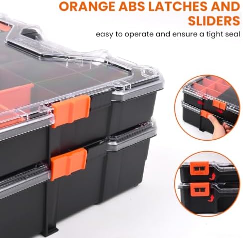 interlockable tool organizer, toolbox with adjustable dividers & showing dimensions