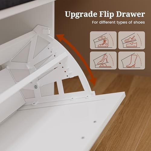 uposoja farmhouse storage bench with flip drawers &, side view