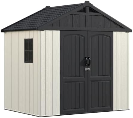 greesum 8x6ft plastic outdoor storage shed with floor, front angle view