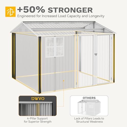 dwvo 10x8ft metal outdoor storage shed with window, front angle view
